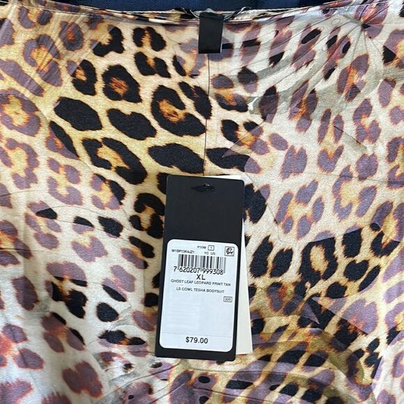 GUESS Cowl Tesha Bodysuit, Ghost Leaf Leopard Print Tan, Extra Large - Picture 6 of 11